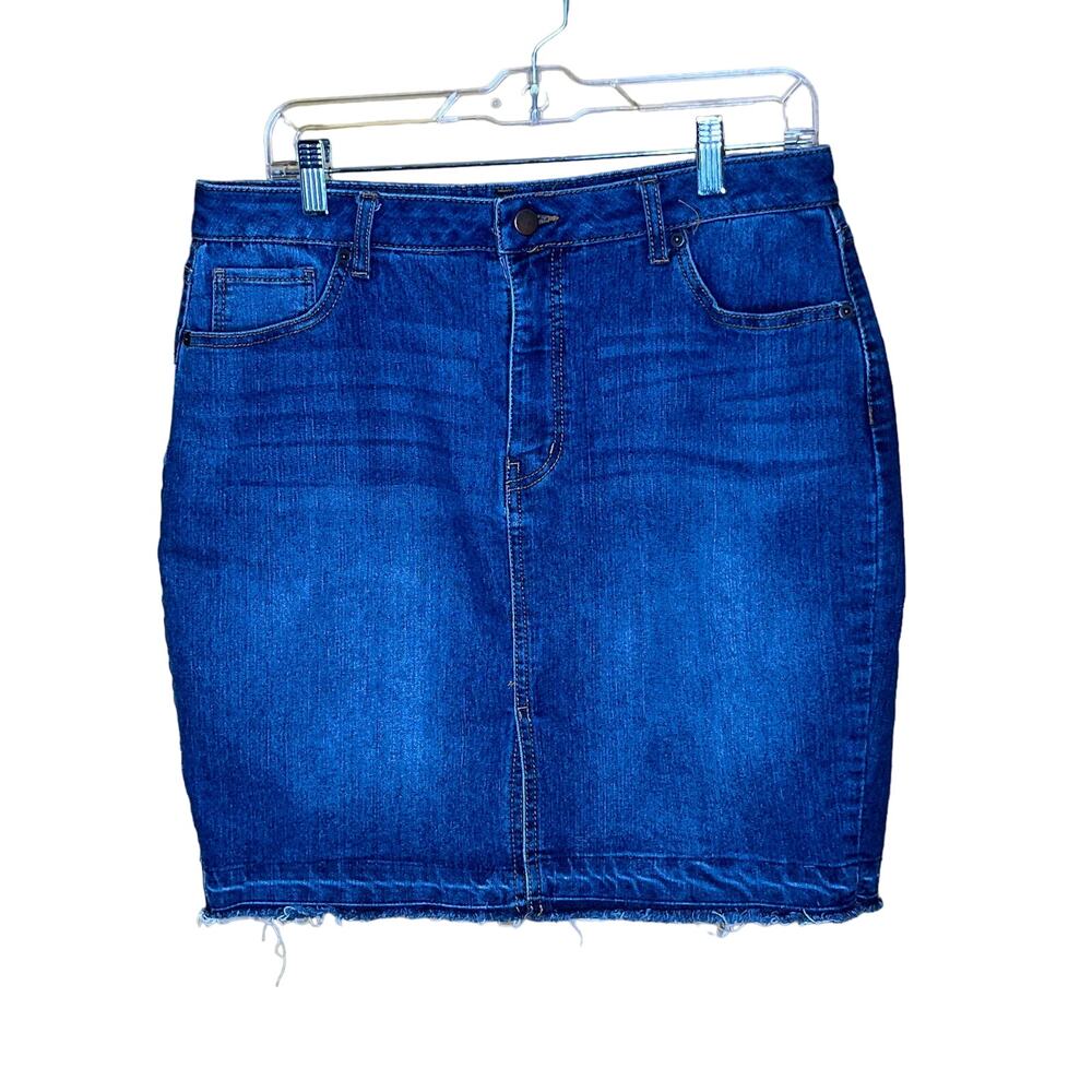 Faded Glory Frayed Hem Denim Skirt 12